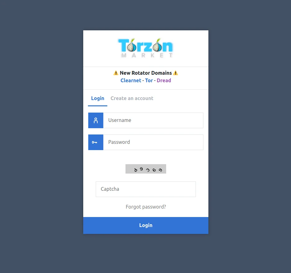 Torzon Market login page with PGP 2FA authentication options